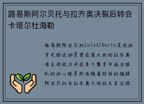 路易斯阿尔贝托与拉齐奥决裂后转会卡塔尔杜海勒 路易斯阿尔贝托与拉齐奥决裂后转会卡塔尔杜海勒